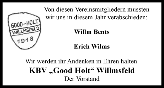 Traueranzeige von Erich Wilms von WZ/JW/AH