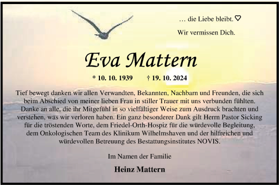 Traueranzeige von Eva Mattern von WZ/JW/AH