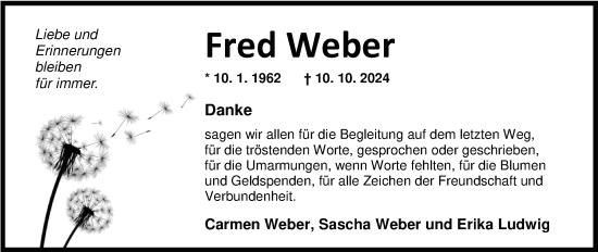 Traueranzeige von Fred Weber von WZ/JW/AH