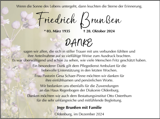 Traueranzeige von Friedrich Brunßen von Nordwest-Zeitung