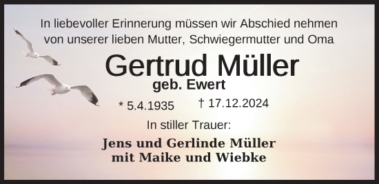 Traueranzeige von Gertrud Müller von WZ/JW/AH