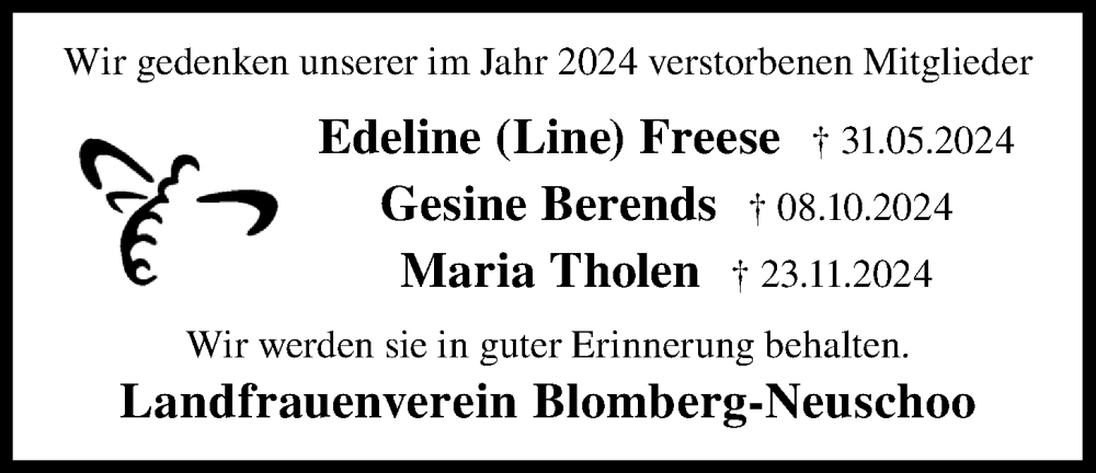  Traueranzeige für Gesine Berends vom 31.12.2024 aus WZ/JW/AH