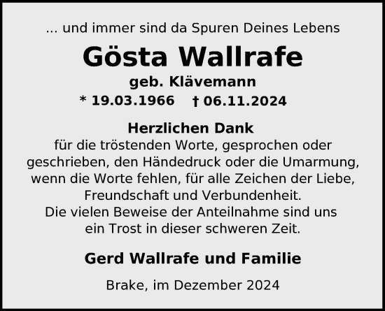 Traueranzeige von Gösta Wallrafe von Nordwest-Zeitung