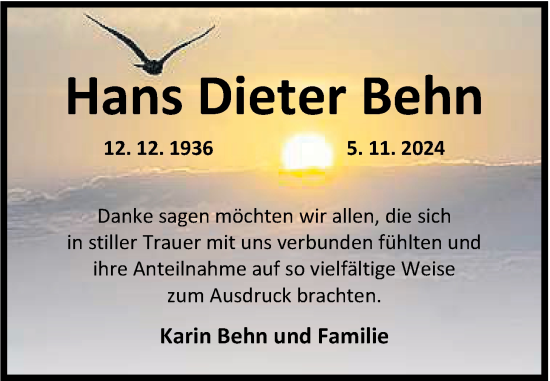 Traueranzeige von Hans Dieter Behn von WZ/JW/AH