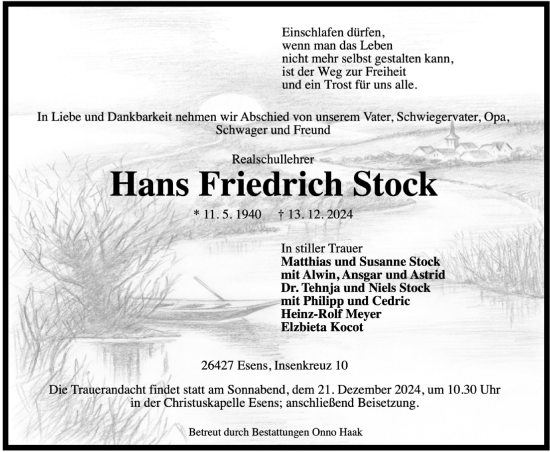 Traueranzeige von Hans Friedrich Stock von WZ/JW/AH