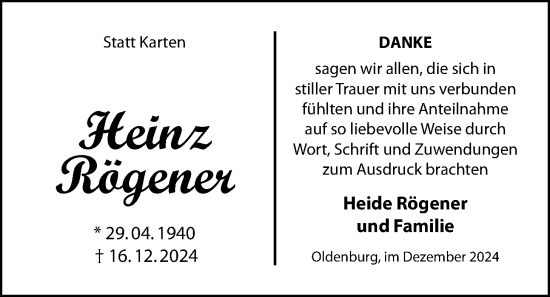 Traueranzeige von Heinz Rögener von Nordwest-Zeitung