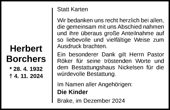 Traueranzeige von Herbert Borchers von Nordwest-Zeitung