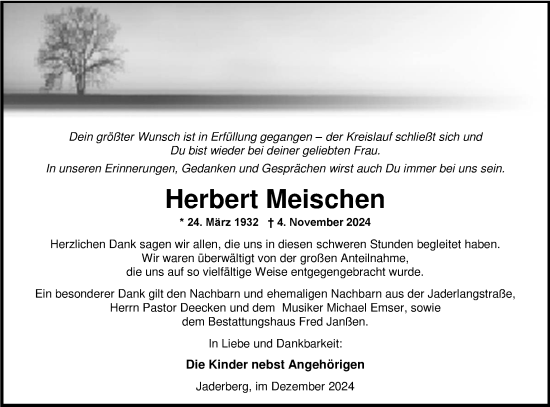 Traueranzeige von Herbert Meischen von Nordwest-Zeitung