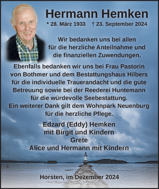 Traueranzeige von Hermann Hemken von WZ/JW/AH