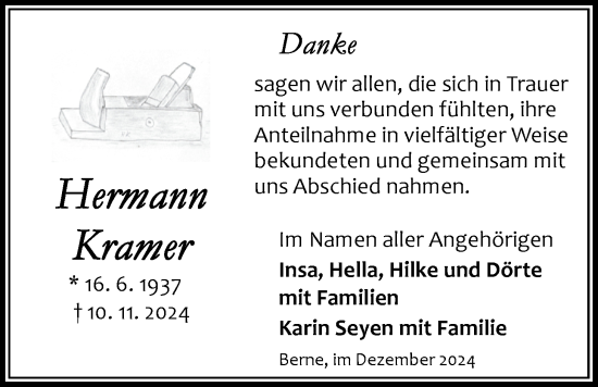 Traueranzeige von Hermann Kramer von Nordwest-Zeitung