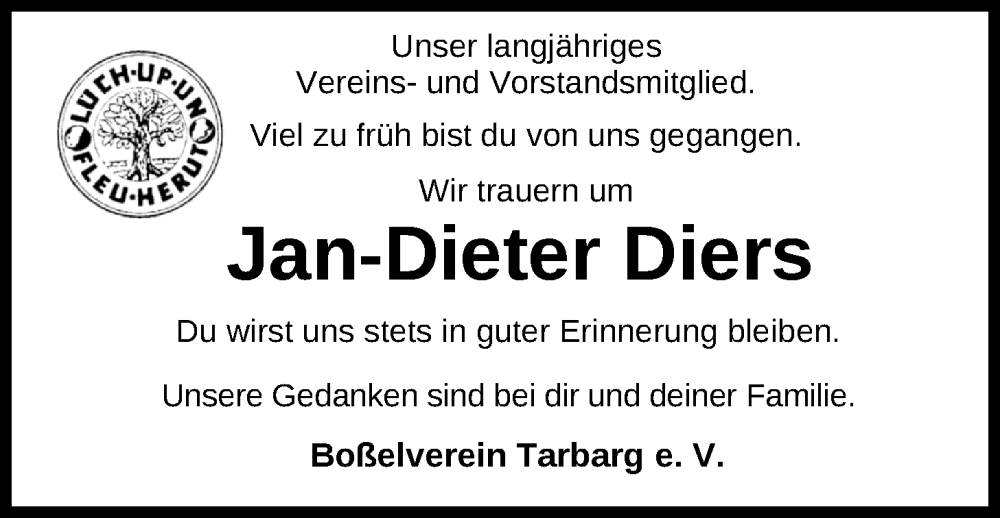  Traueranzeige für Jan-Dieter Diers vom 19.12.2024 aus Nordwest-Zeitung