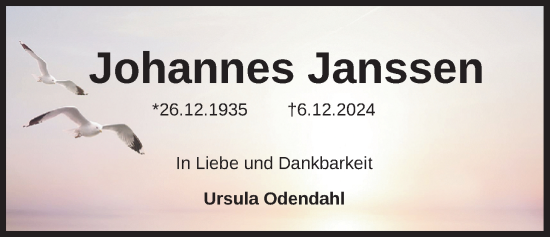 Traueranzeige von Johannes Janssen von WZ/JW/AH