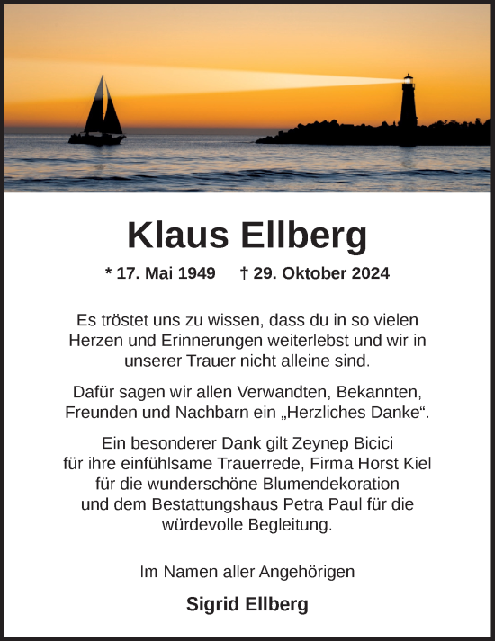 Traueranzeige von Klaus Ellberg von Nordwest-Zeitung