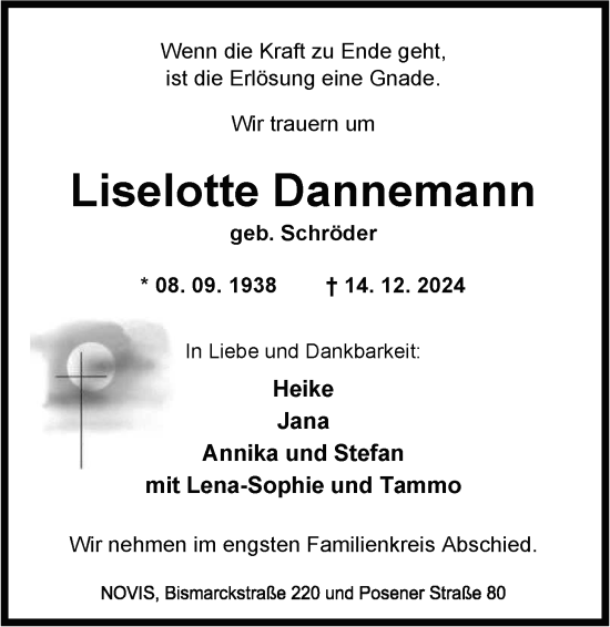 Traueranzeige von Liselotte Dannemann von WZ/JW/AH