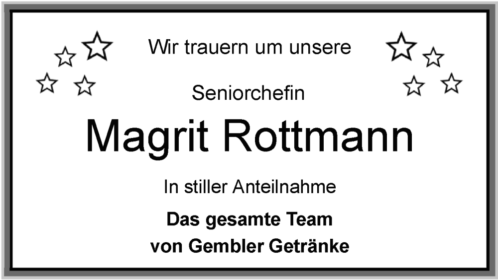  Traueranzeige für Magrit Rottmann vom 03.12.2024 aus Nordwest-Zeitung