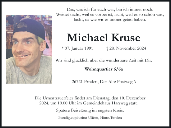 Traueranzeige von Michael Kruse von Emder Zeitung