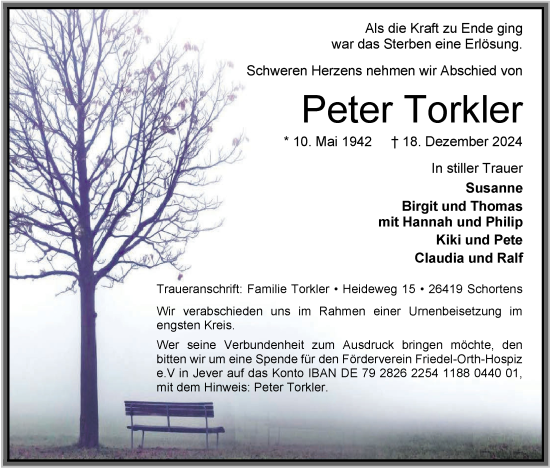 Traueranzeige von Peter Torkler von WZ/JW/AH