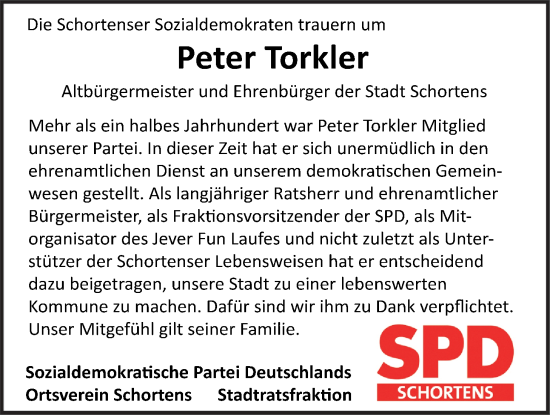 Traueranzeige von Peter Torkler von WZ/JW/AH