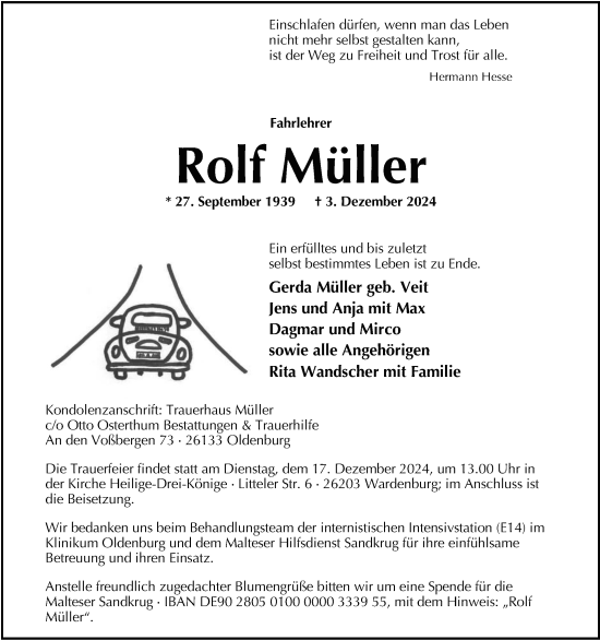 Traueranzeige von Rolf Müller von Nordwest-Zeitung