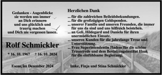 Traueranzeige von Rolf Schmickler von WZ/JW/AH