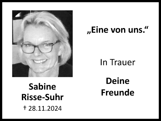 Traueranzeige von Sabine Risse-Suhr von Nordwest-Zeitung