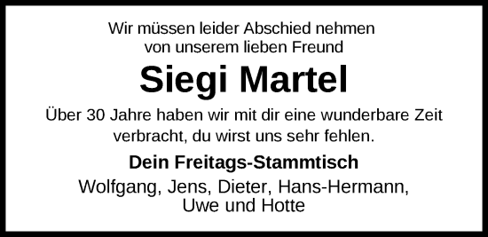 Traueranzeige von Siegi Martel von Nordwest-Zeitung