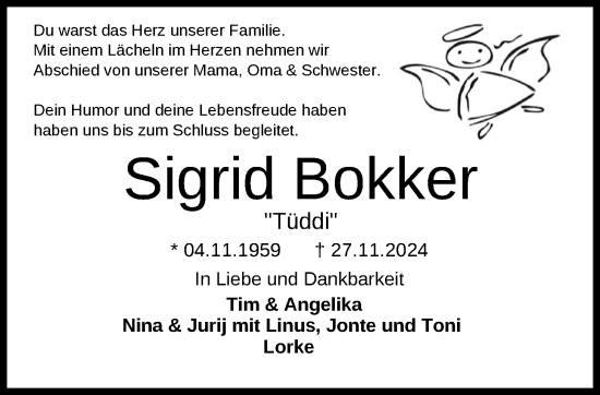 Traueranzeige von Sigrid Bokker von Emder Zeitung