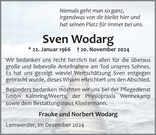 Traueranzeige von Sven Wodarg von Nordwest-Zeitung