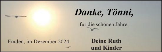 Traueranzeige von Tönni  von Emder Zeitung