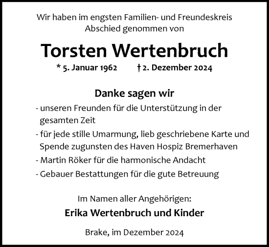 Traueranzeige von Torsten Wertenbruch von Nordwest-Zeitung