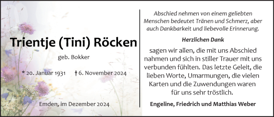 Traueranzeige von Trientje Röcken von Emder Zeitung