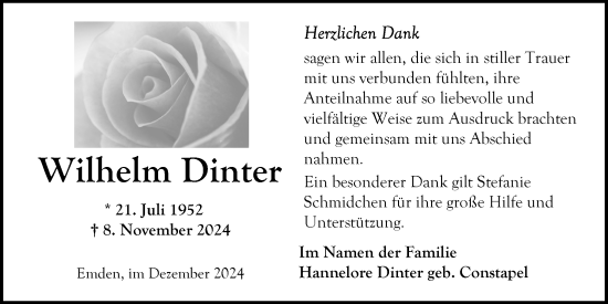 Traueranzeige von Wilhelm Dinter von Emder Zeitung