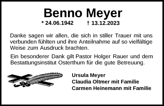 Traueranzeige von Benno Meyer von Nordwest-Zeitung