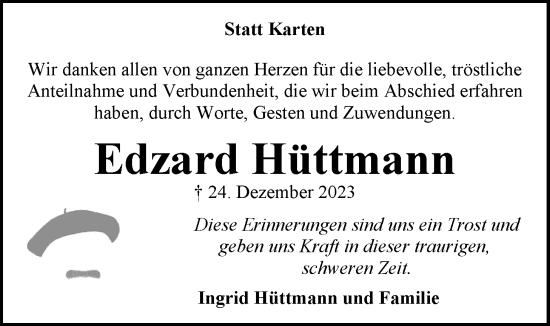 Traueranzeige von Edzard Hüttmann von Nordwest-Zeitung
