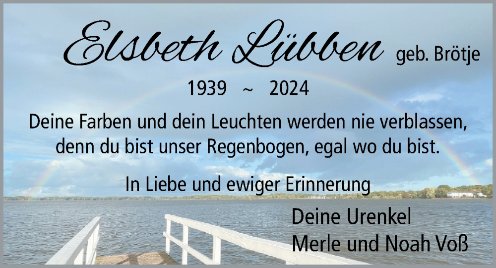  Traueranzeige für Elsbeth Lübben vom 13.02.2024 aus Nordwest-Zeitung