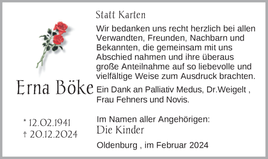 Traueranzeige von Erna Böke von Nordwest-Zeitung