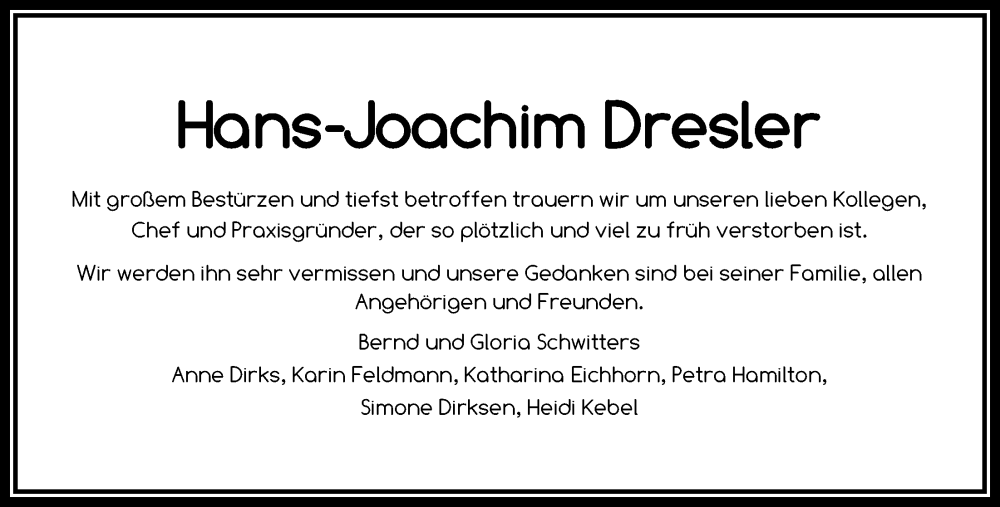  Traueranzeige für Hans-Joachim Dresler vom 08.02.2024 aus WZ/JW/AH