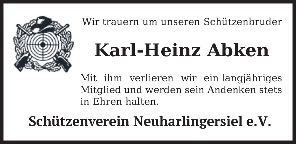  Traueranzeige für Karl-Heinz Abken vom 12.02.2024 aus WZ/JW/AH