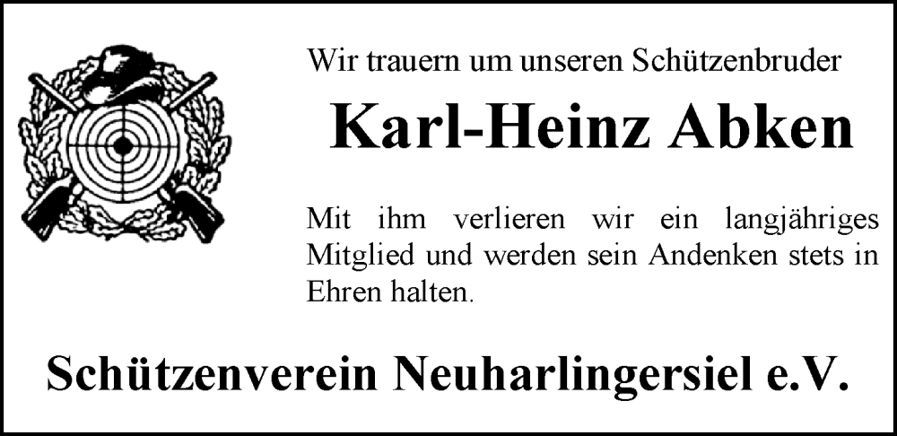  Traueranzeige für Karl-Heinz Abken vom 13.02.2024 aus WZ/JW/AH