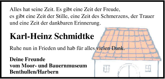 Traueranzeige von Karl-Heinz Schmidtke von Nordwest-Zeitung