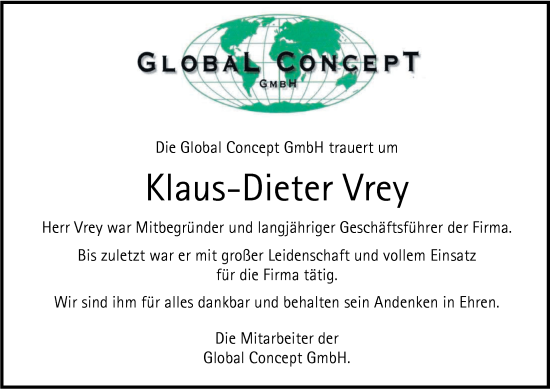 Traueranzeige von Klaus-Dieter Vrey von Nordwest-Zeitung