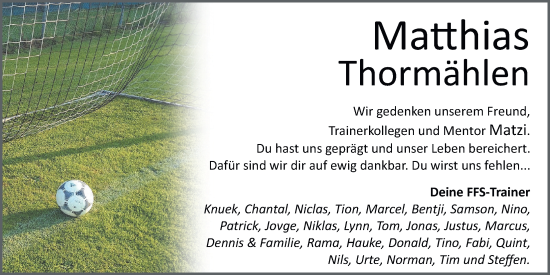 Traueranzeige von Matthias Thormählen von Nordwest-Zeitung