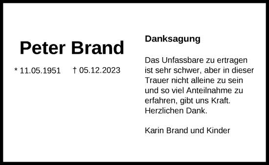 Traueranzeige von Peter Brand von Nordwest-Zeitung