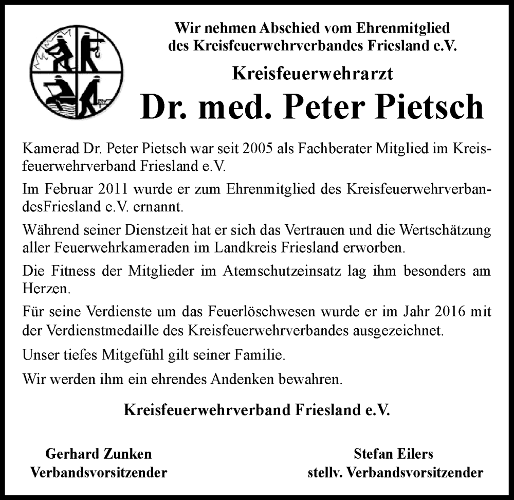  Traueranzeige für Peter Pietsch vom 21.02.2024 aus WZ/JW/AH