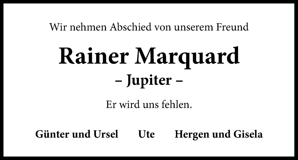  Traueranzeige für Rainer Marquard vom 20.02.2024 aus Nordwest-Zeitung