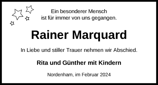 Traueranzeige von Rainer Marquard von Nordwest-Zeitung