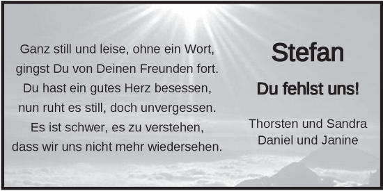 Traueranzeige von Stefan Lüschen von Nordwest-Zeitung