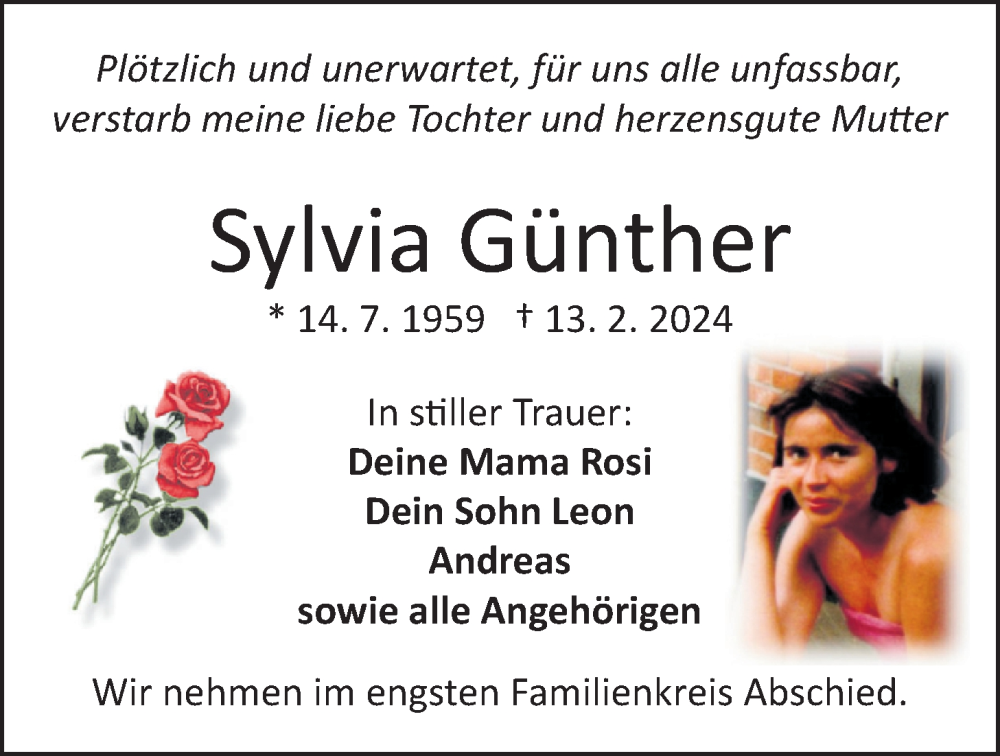  Traueranzeige für Sylvia Günther vom 24.02.2024 aus Nordwest-Zeitung