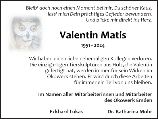 Traueranzeige von Valentin Matis von Nordwest-Zeitung