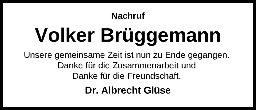  Traueranzeige für Volker Brüggemann vom 07.02.2024 aus Nordwest-Zeitung